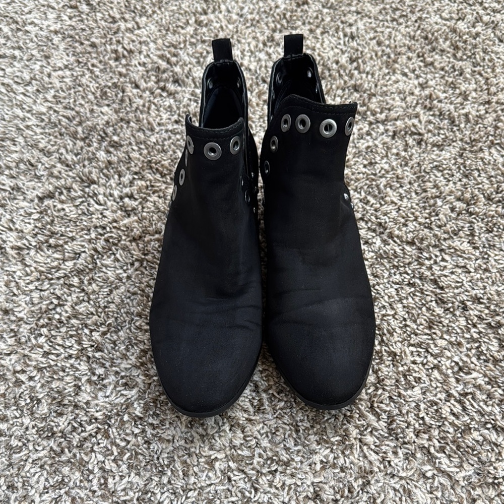 Black Ankle Boots with Silver Eyelets